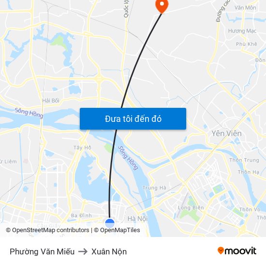 Phường Văn Miếu to Xuân Nộn map