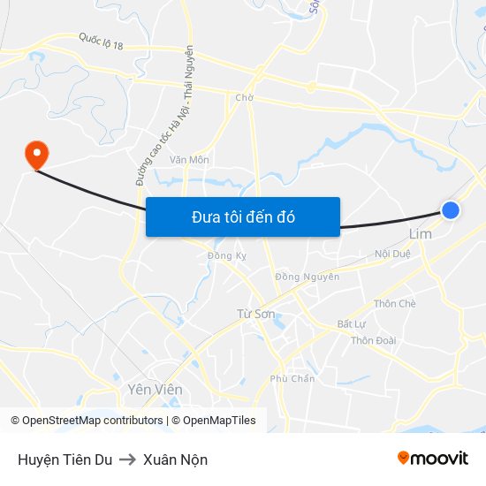 Huyện Tiên Du to Xuân Nộn map