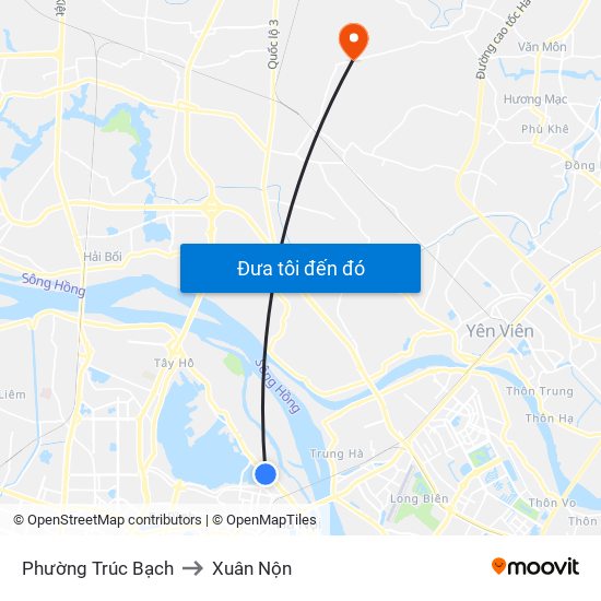 Phường Trúc Bạch to Xuân Nộn map