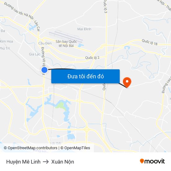 Huyện Mê Linh to Xuân Nộn map