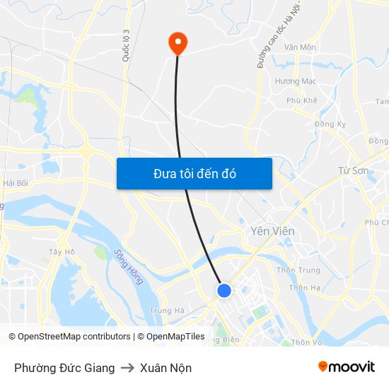 Phường Đức Giang to Xuân Nộn map