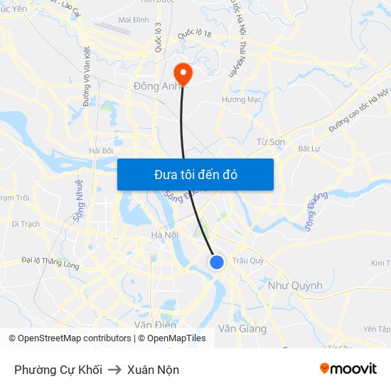 Phường Cự Khối to Xuân Nộn map