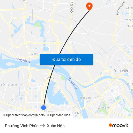 Phường Vĩnh Phúc to Xuân Nộn map