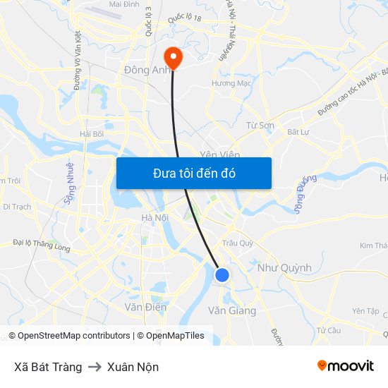 Xã Bát Tràng to Xuân Nộn map