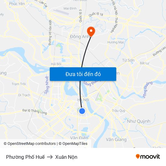 Phường Phố Huế to Xuân Nộn map