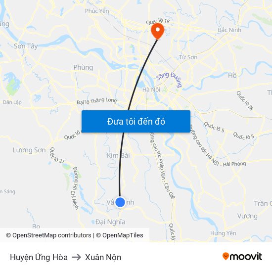 Huyện Ứng Hòa to Xuân Nộn map