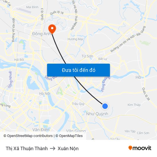 Thị Xã Thuận Thành to Xuân Nộn map