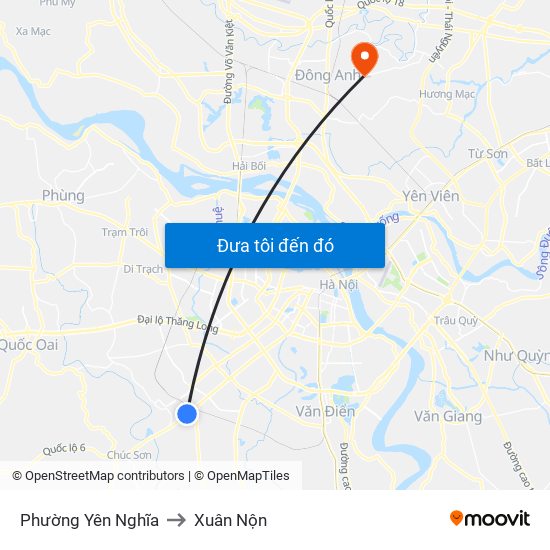 Phường Yên Nghĩa to Xuân Nộn map