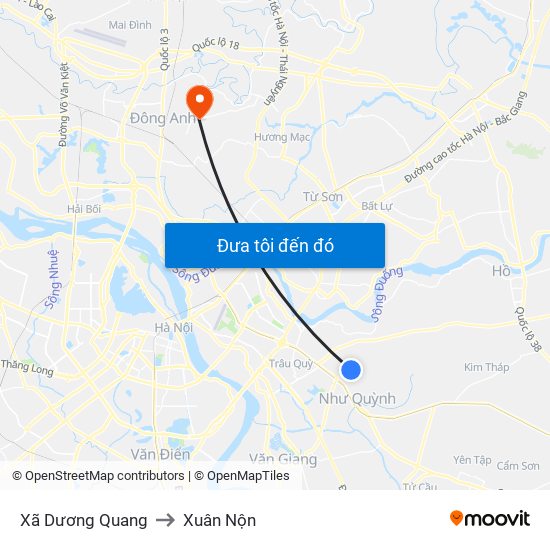 Xã Dương Quang to Xuân Nộn map