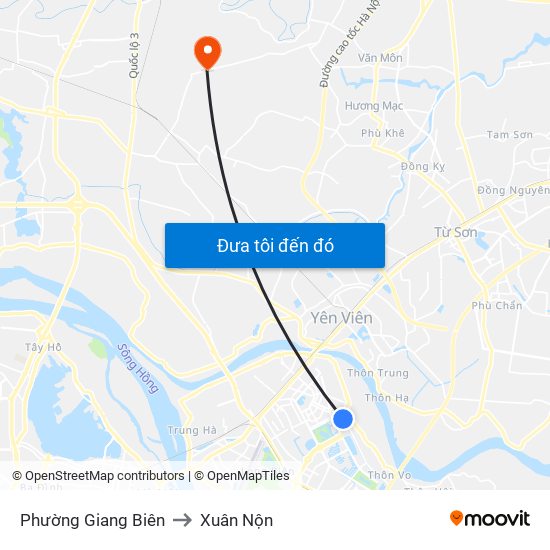 Phường Giang Biên to Xuân Nộn map