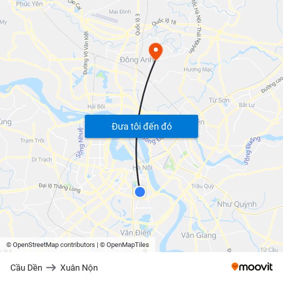 Cầu Dền to Xuân Nộn map