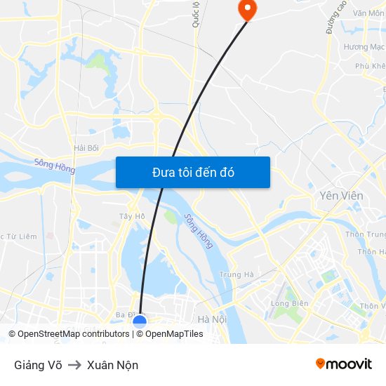 Giảng Võ to Xuân Nộn map