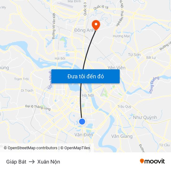 Giáp Bát to Xuân Nộn map