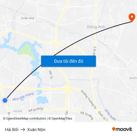 Hải Bối to Xuân Nộn map