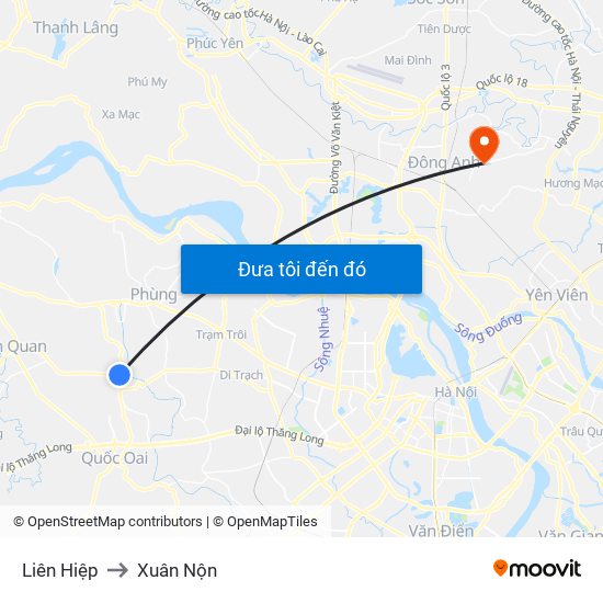 Liên Hiệp to Xuân Nộn map