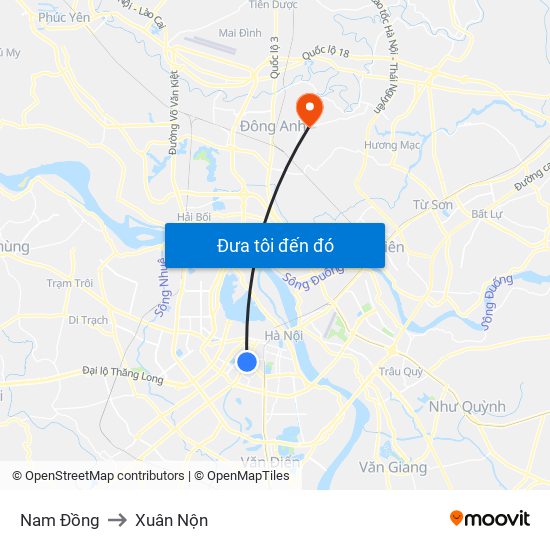 Nam Đồng to Xuân Nộn map