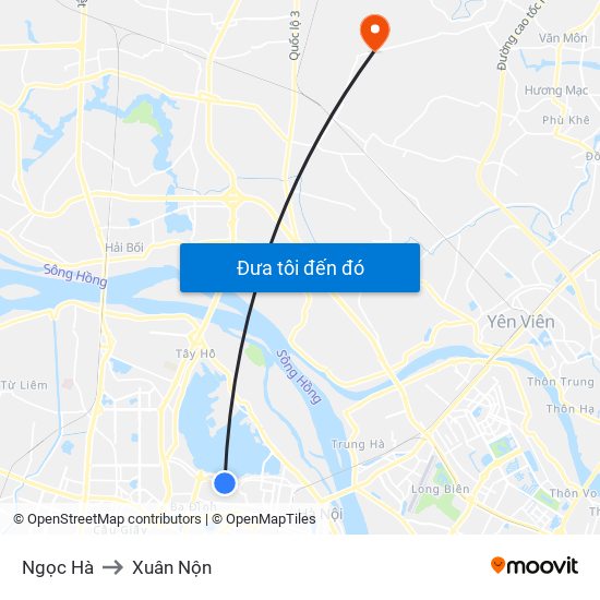 Ngọc Hà to Xuân Nộn map