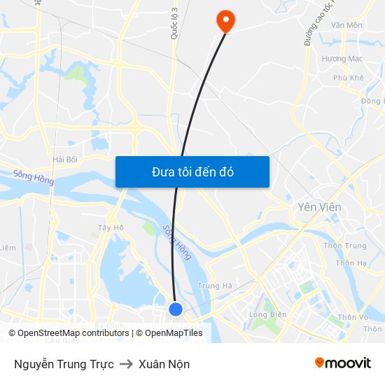 Nguyễn Trung Trực to Xuân Nộn map