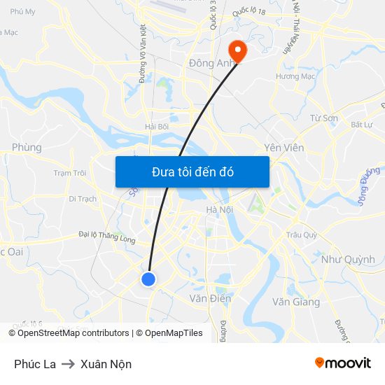 Phúc La to Xuân Nộn map