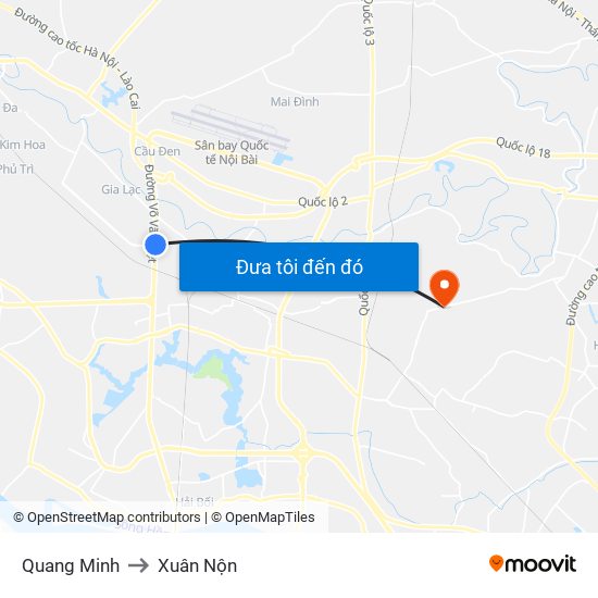 Quang Minh to Xuân Nộn map