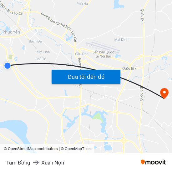 Tam Đồng to Xuân Nộn map
