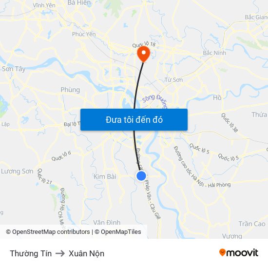 Thường Tín to Xuân Nộn map