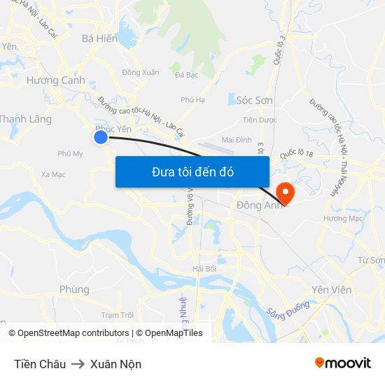 Tiền Châu to Xuân Nộn map