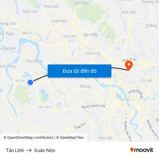 Tản Lĩnh to Xuân Nộn map