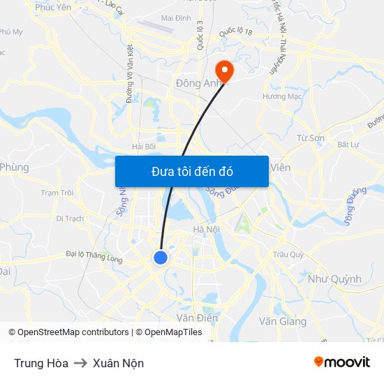 Trung Hòa to Xuân Nộn map