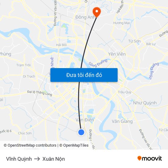 Vĩnh Quỳnh to Xuân Nộn map