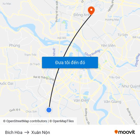 Bích Hòa to Xuân Nộn map