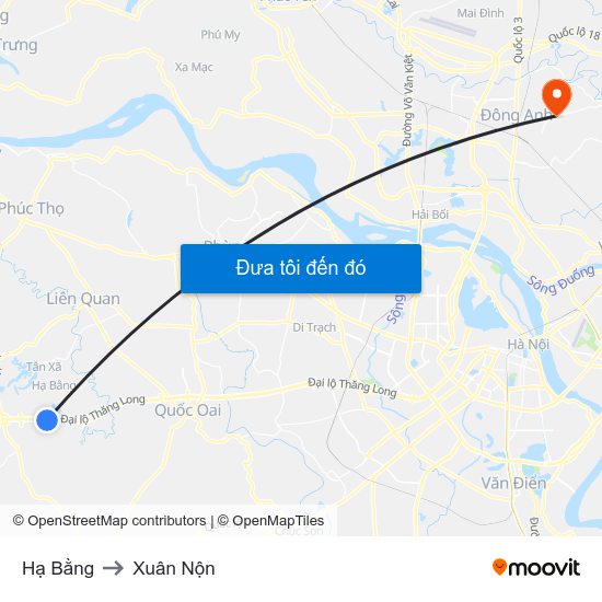 Hạ Bằng to Xuân Nộn map