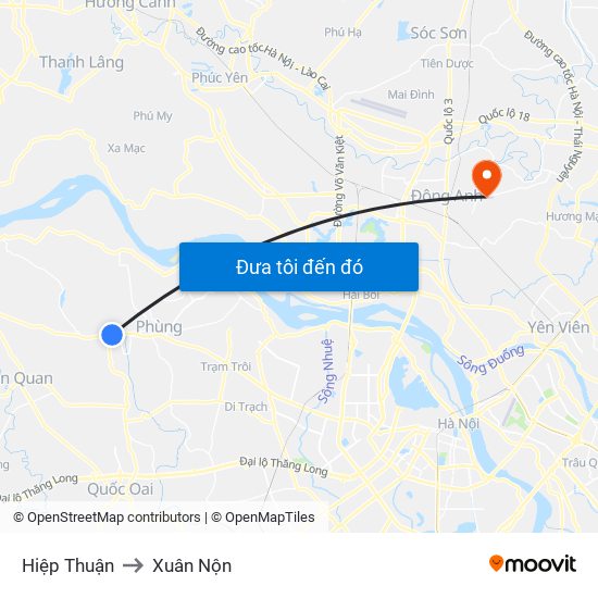 Hiệp Thuận to Xuân Nộn map