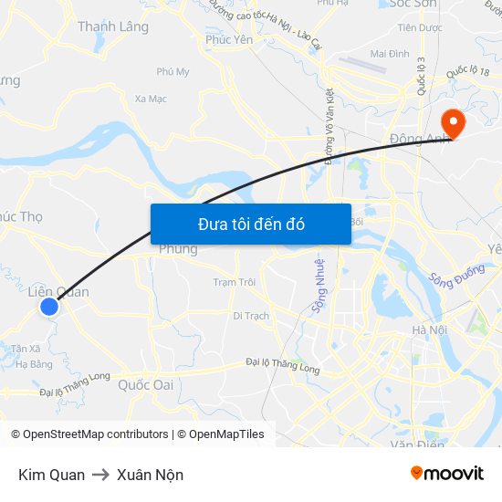 Kim Quan to Xuân Nộn map