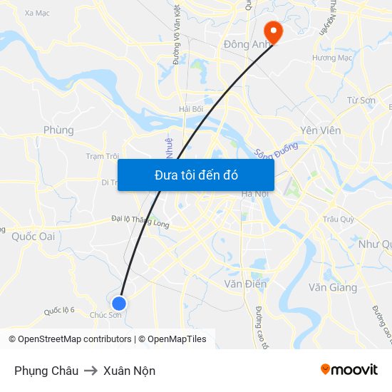 Phụng Châu to Xuân Nộn map