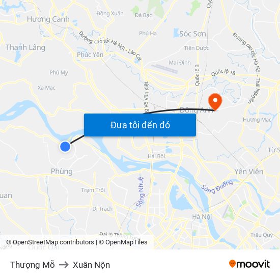 Thượng Mỗ to Xuân Nộn map