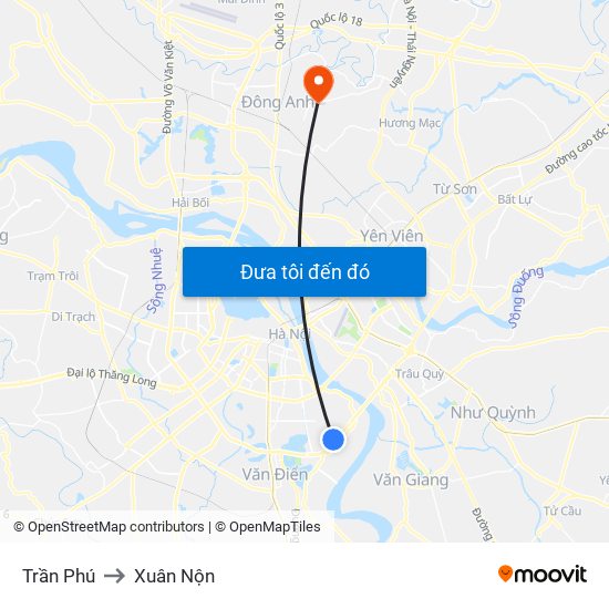 Trần Phú to Xuân Nộn map