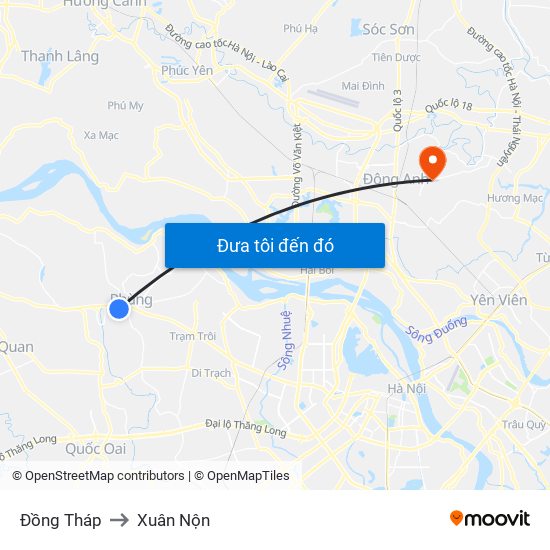 Đồng Tháp to Xuân Nộn map