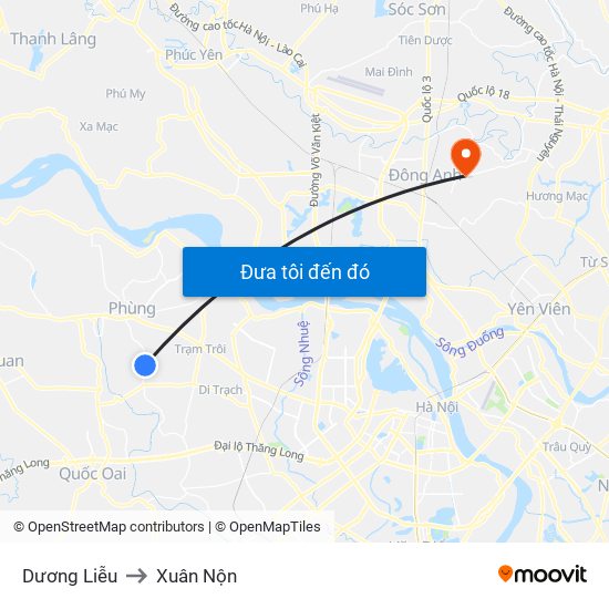 Dương Liễu to Xuân Nộn map