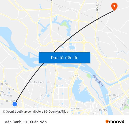 Vân Canh to Xuân Nộn map