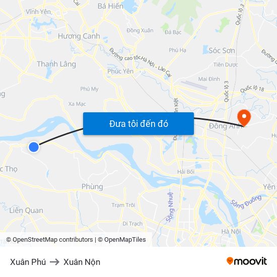 Xuân Phú to Xuân Nộn map