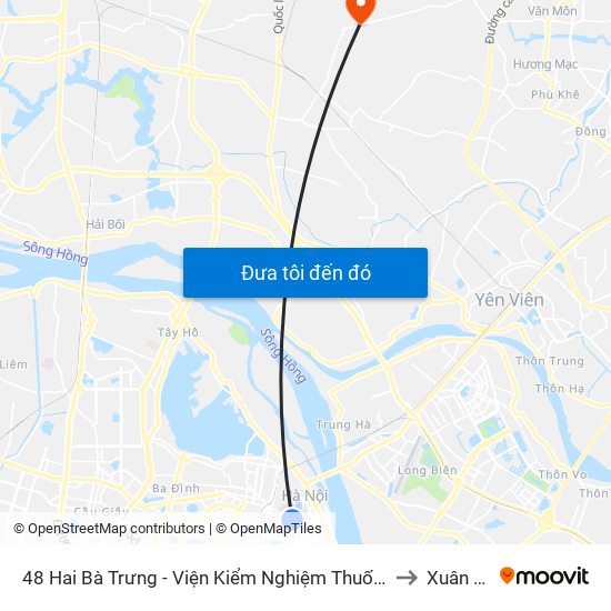 48 Hai Bà Trưng - Viện Kiểm Nghiệm Thuốc Trung Ương to Xuân Nộn map