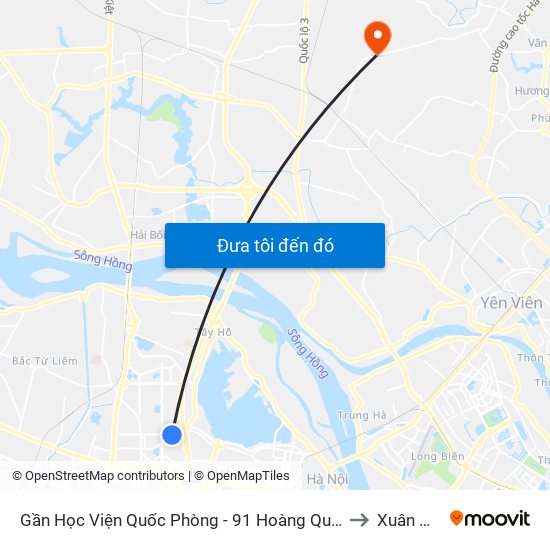 Gần Học Viện Quốc Phòng - 91 Hoàng Quốc Việt to Xuân Nộn map