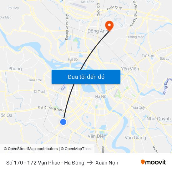 Số 170 - 172 Vạn Phúc - Hà Đông to Xuân Nộn map