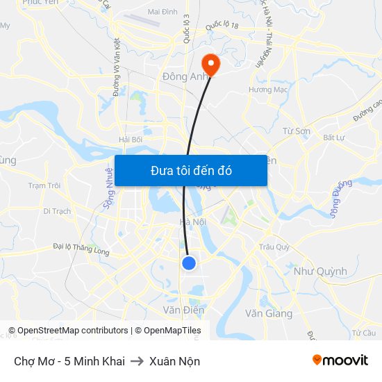 Chợ Mơ - 5 Minh Khai to Xuân Nộn map