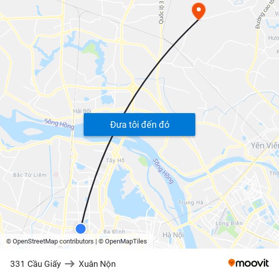 331 Cầu Giấy to Xuân Nộn map