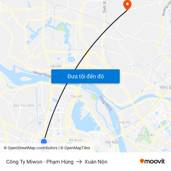 Công Ty Miwon - Phạm Hùng to Xuân Nộn map