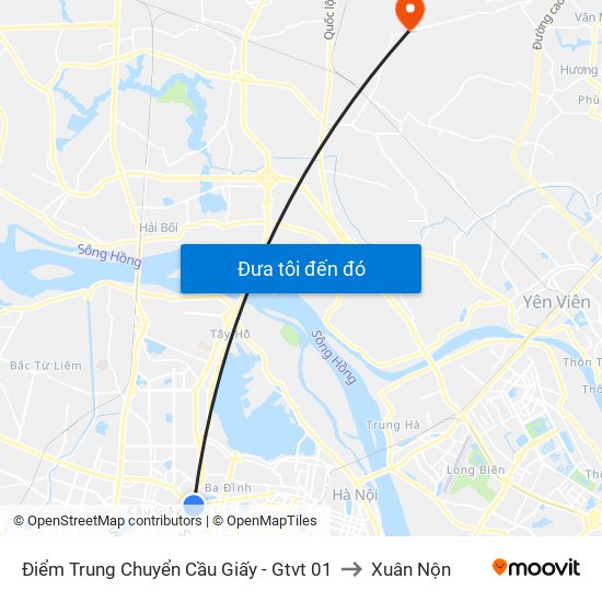 Điểm Trung Chuyển Cầu Giấy - Gtvt 01 to Xuân Nộn map