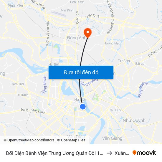 Đối Diện Bệnh Viện Trung Ương Quân Đội 108 - Trần Hưng Đạo to Xuân Nộn map