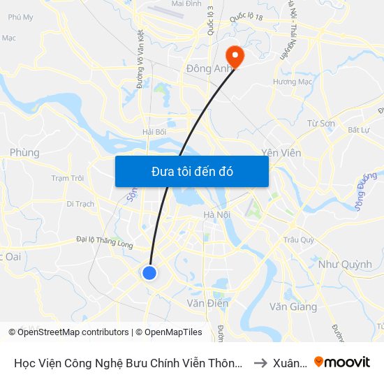 Học Viện Công Nghệ Bưu Chính Viễn Thông - Trần Phú (Hà Đông) to Xuân Nộn map